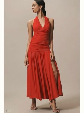 Anthropologie Red Halter Neck Dress